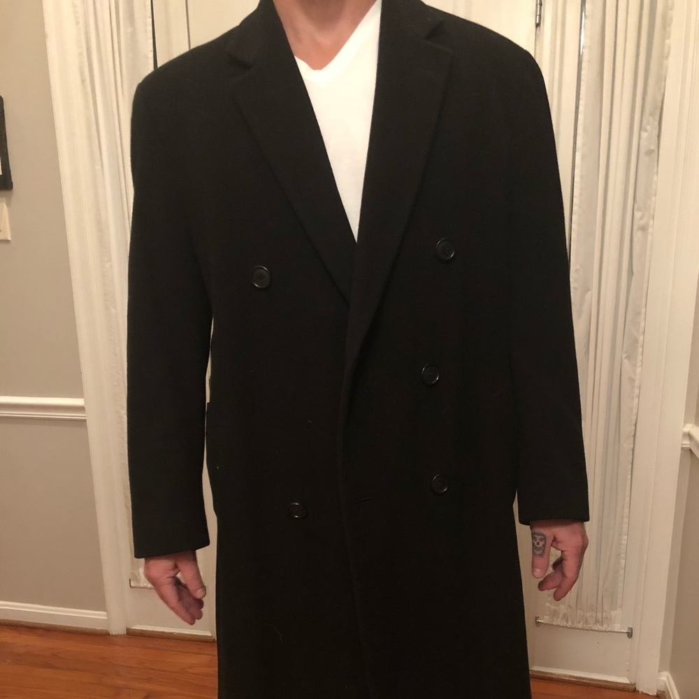 Black Wool Double-Breasted Overcoat